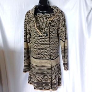 Papillon Knee Length Black & Cream cardigan, double-breasted closure, EUC